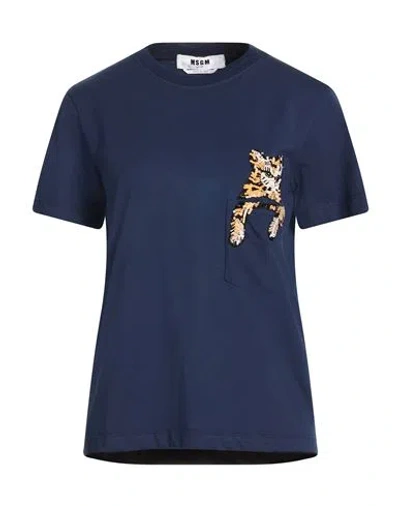 Msgm Woman T-shirt Navy Size S Cotton In Blue