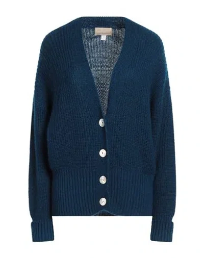 120% Lino Woman Cardigan Midnight Blue Size L Cashmere, Mohair Wool, Wool, Polyamide In Blue