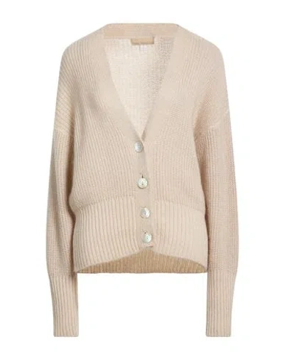 120% Lino Woman Cardigan Beige Size M Cashmere, Mohair Wool, Wool, Polyamide In Neutral