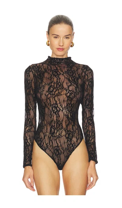 Good American Womens Black001 Long-sleeves Mock-neck Lace Bodysuit In Black