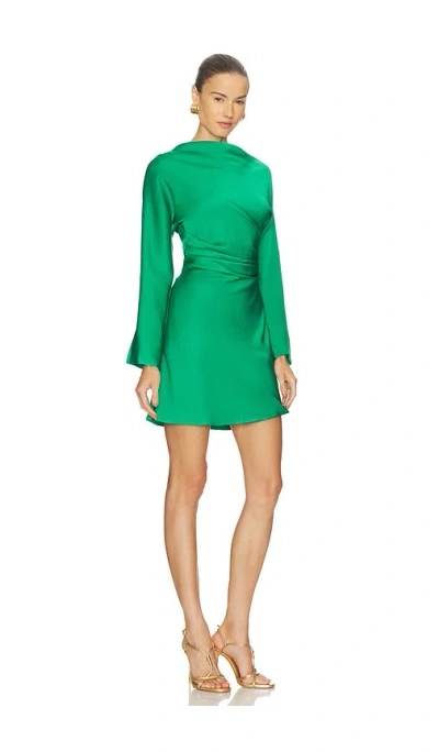 Simkhai Harpor Long-sleeve Draped Satin Mini Dress In Green