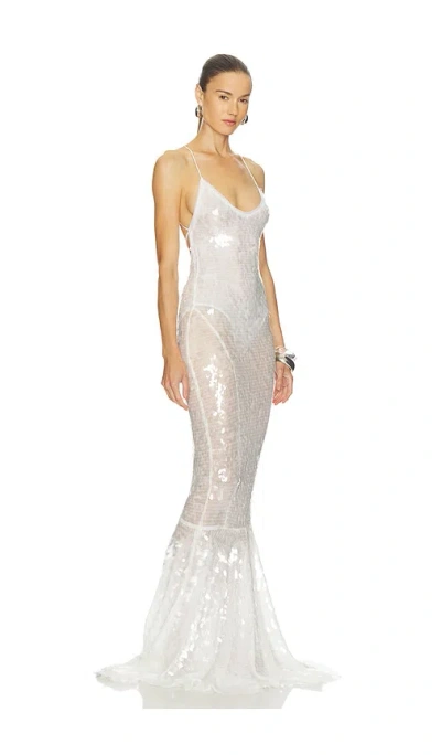 Norma Kamali Low Back Fara Slip Fishtail Gown In White