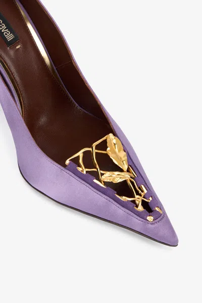 Roberto Cavalli Lilac Pumps With Leaf Insert In Purple