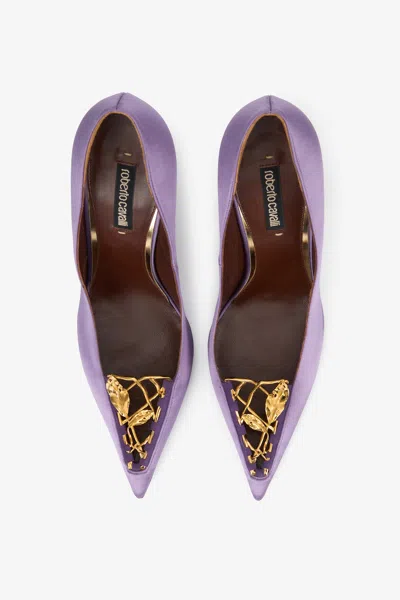 Roberto Cavalli Lilac Pumps With Leaf Insert In Purple