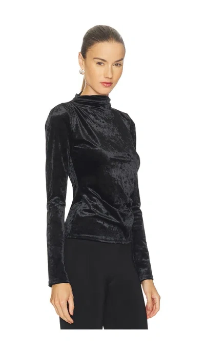 Rails Joelle Ruched Velour Mock Neck Top In Black