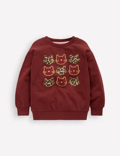 Boden Bobbie Appliqué Sweatshirt Chestnut Cats  In Burgundy