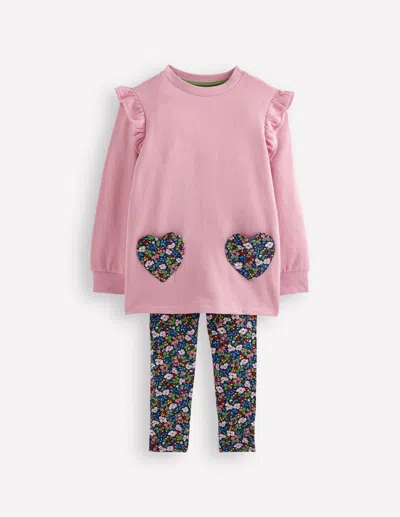 Boden Heart Pocket Tunic Set Berry Floral  In Pink