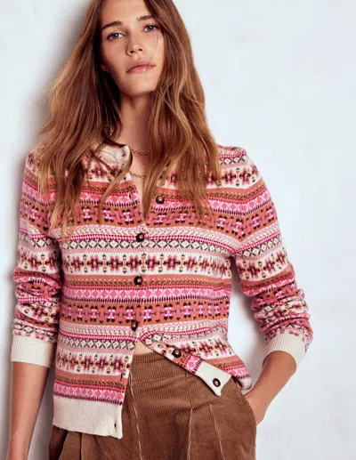 Boden Edie Fair Isle Cardigan Pink Heritage Fair Isle  In Multi