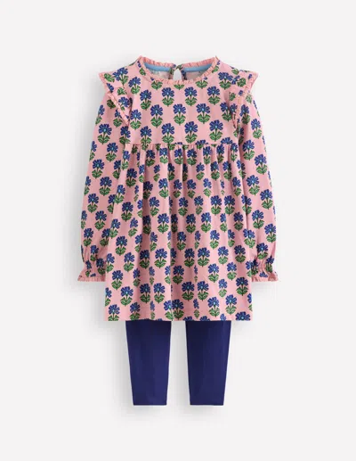 Boden Printed Tunic Set Vintage Pink Flower Stamp  In Pink