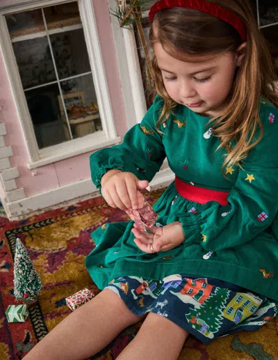 Boden Peggy Cord Party Dress Jewel Green Festive Embroidery Girls  In Green