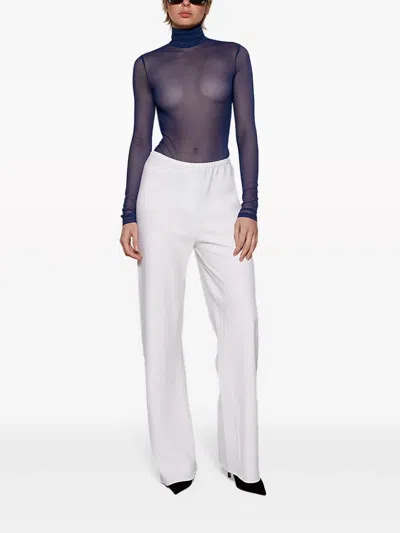 Laquan Smith Open-back Mesh Bodysuit In Blue