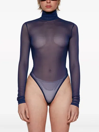 Laquan Smith Open-back Mesh Bodysuit In Blue