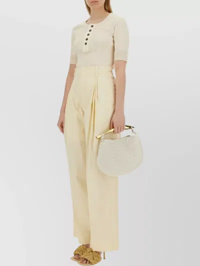 Bottega Veneta Short Sleeve Ribbed T-shirt And Buttons In Neutral