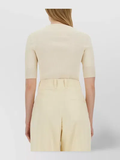 Bottega Veneta Short Sleeve Ribbed T-shirt And Buttons In Neutral