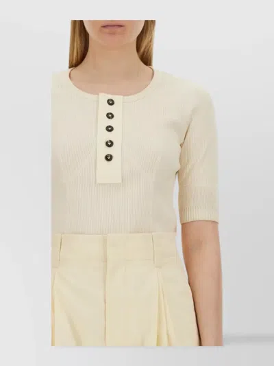 Bottega Veneta Short Sleeve Ribbed T-shirt And Buttons In Neutral
