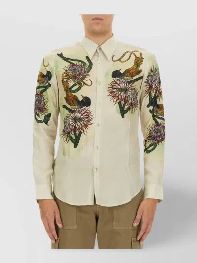 Dries Van Noten Floral Embroidered Slim Fit Long Sleeve Shirt In Multi