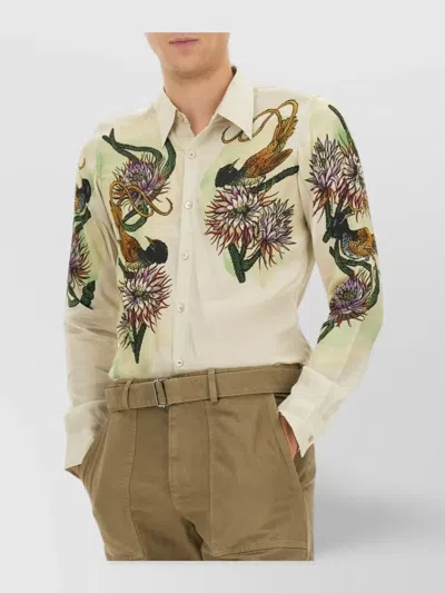 Dries Van Noten Floral Embroidered Slim Fit Long Sleeve Shirt In Multi
