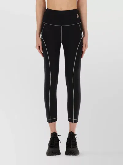 Moncler Logo Leggings Featuring Contrast Stitching In Black