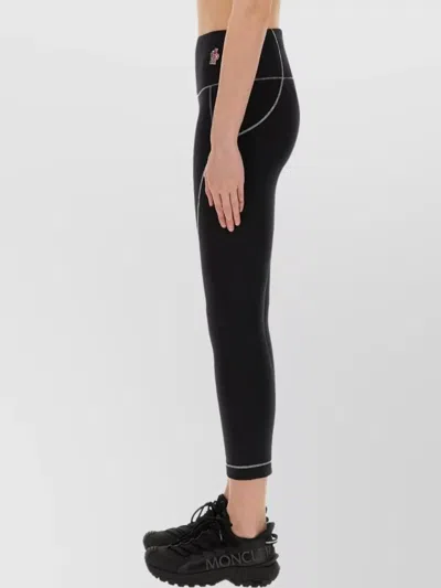 Moncler Logo Leggings Featuring Contrast Stitching In Black