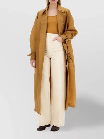 Max Mara Long Double Breasted Coat With Belted Cuffs In Brown