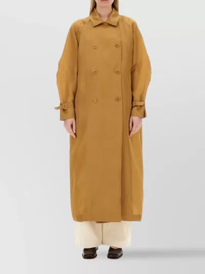Max Mara Long Double Breasted Coat With Belted Cuffs In Brown