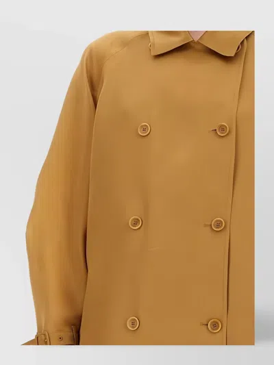 Max Mara Long Double Breasted Coat With Belted Cuffs In Brown