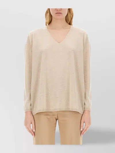 Max Mara Oversized Knitwear With V-neck And Long Sleeves In Neutral