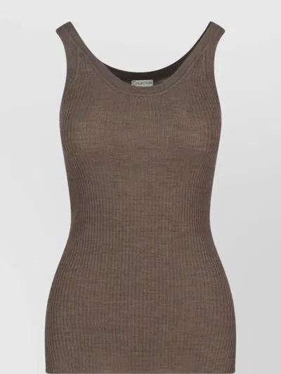 Calvin Klein Ribbed Scoop Neck Stretch Fit Top In Brown