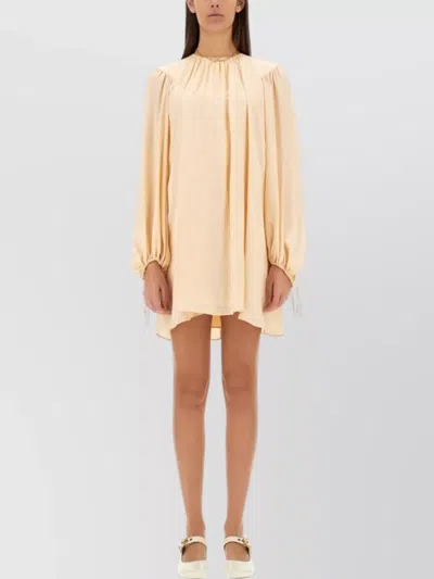 Chloé Mini Dress With Shirred Design And Sleeves In Neutral