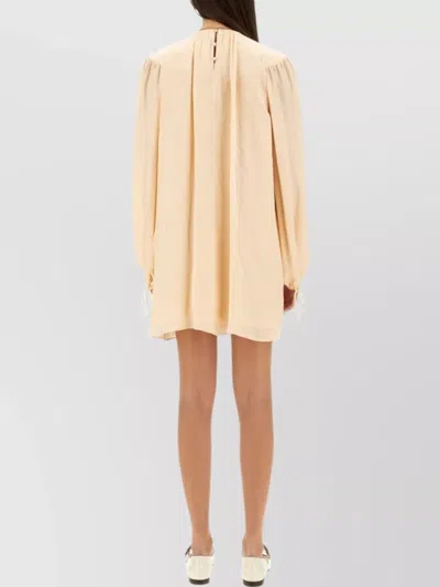 Chloé Mini Dress With Shirred Design And Sleeves In Neutral
