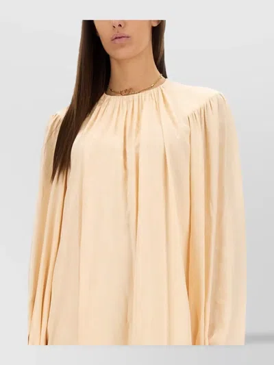 Chloé Mini Dress With Shirred Design And Sleeves In Neutral