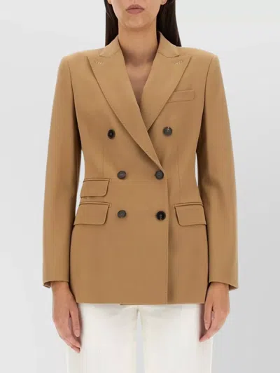 Max Mara Tailored Double-breasted Blazer Featuring Pockets In Brown