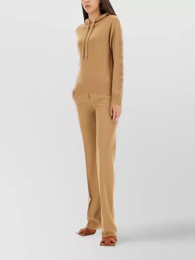 Max Mara Hooded Sweatshirt With Drawstring And Embellished Sleeves In Brown