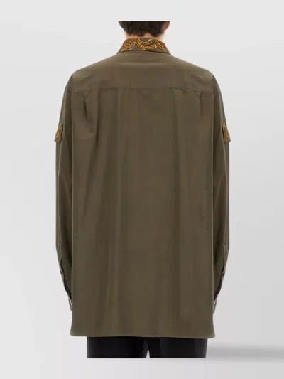Dries Van Noten Embroidered Panels And Collar Long Sleeve Shirt In Green