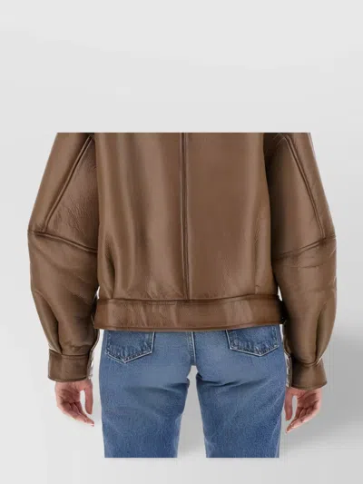 Acne Studios Buckle Detail Long Sleeve Shearling Jacket In Multi