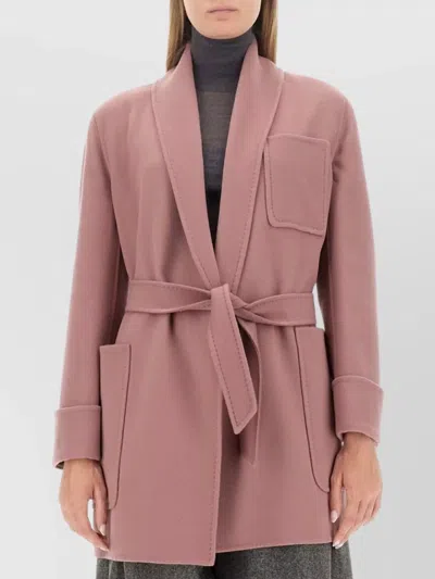 Max Mara Waist Tie Jacket With Pockets And Lapels In Pink