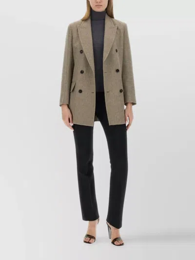 Max Mara Double Breasted Longline Jacket Pockets In Gray