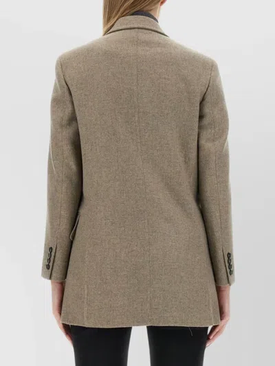 Max Mara Double Breasted Longline Jacket Pockets In Gray