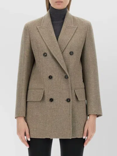 Max Mara Double Breasted Longline Jacket Pockets In Gray