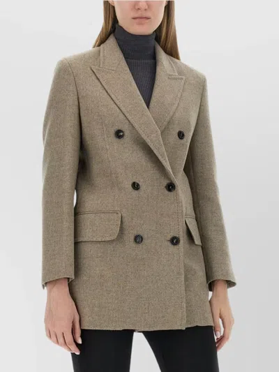 Max Mara Double Breasted Longline Jacket Pockets In Gray