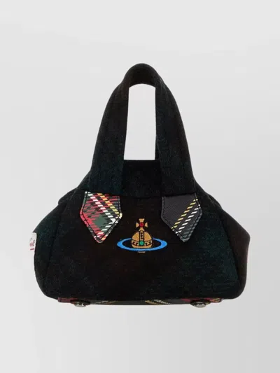 Vivienne Westwood Mini Handbag With Checkered Design And Handles In Black