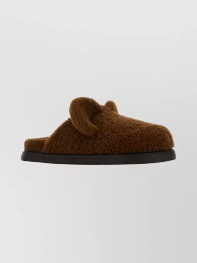 Fendi Cozy Shearling Flat Sole Slippers In Brown