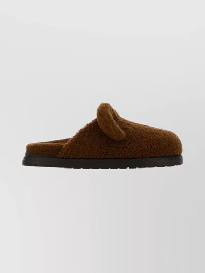 Fendi Cozy Shearling Flat Sole Slippers In Brown