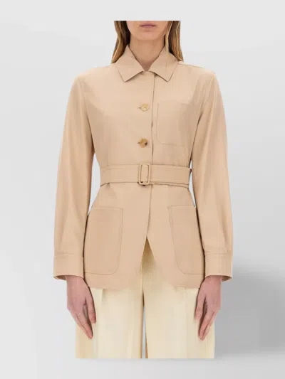 Max Mara Jacket Belted Patch Pockets In Neutral