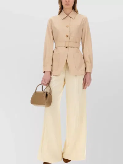Max Mara Jacket Belted Patch Pockets In Neutral