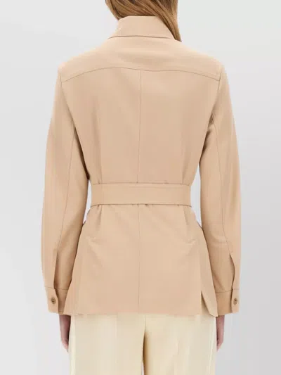 Max Mara Jacket Belted Patch Pockets In Neutral
