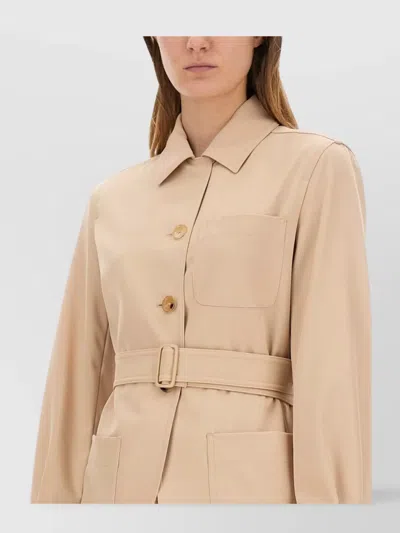 Max Mara Jacket Belted Patch Pockets In Neutral