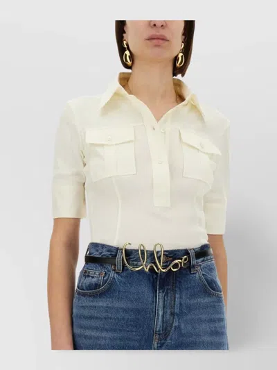 Chloé Slim Fit Polo Shirt With Chest Pockets In Neutral