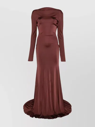 David Koma Floor-length Draped Long Sleeve Dress In Pink