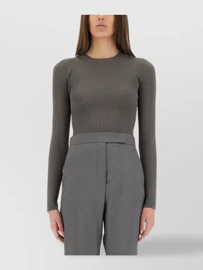 Max Mara Fitted Long Sleeve Cropped Knit Top In Gray